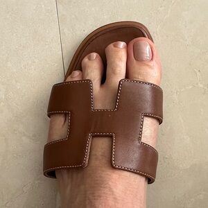 Hermes Brown Leather Women's Sandals